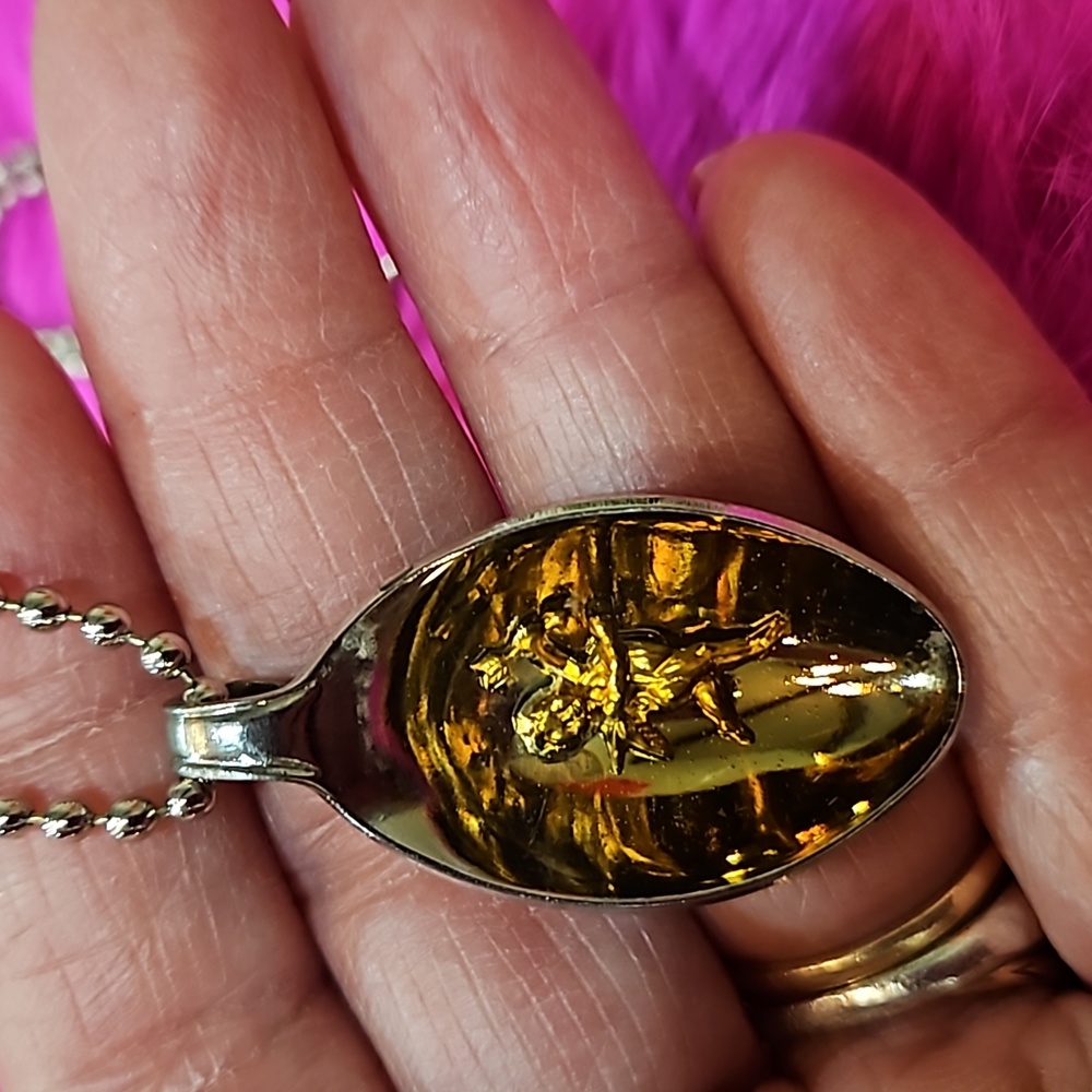 Unique‎ GOLD CHERUB SPOON INLAID BALL CHAIN  NECKLACE